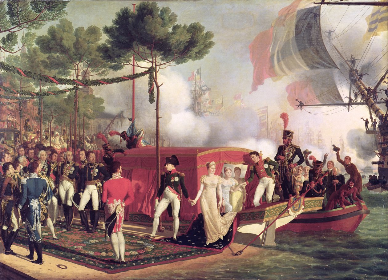 Napoleon I (1769-1821) en Marie Louise (1791-1847) ontschepen in Antwerpen, 1810 door Louis Philippe Crepin