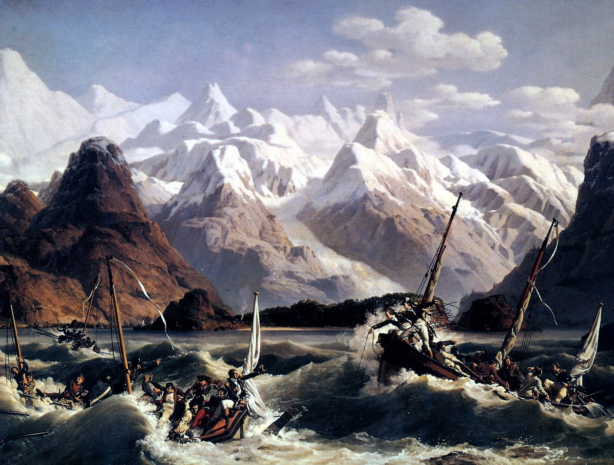 Schipbreuk van de vloot van zeeman Jean François de Galaup genaamd La Pérouse door Louis Philippe Crepin