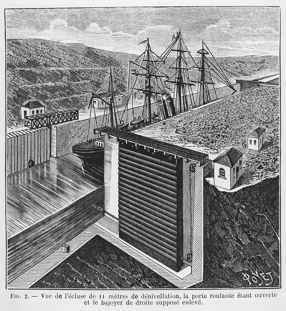 Ontwerpen door Gustave Eiffel (1832-1923) voor sluizen in het Panamakanaal, illustratie uit het tijdschrift 