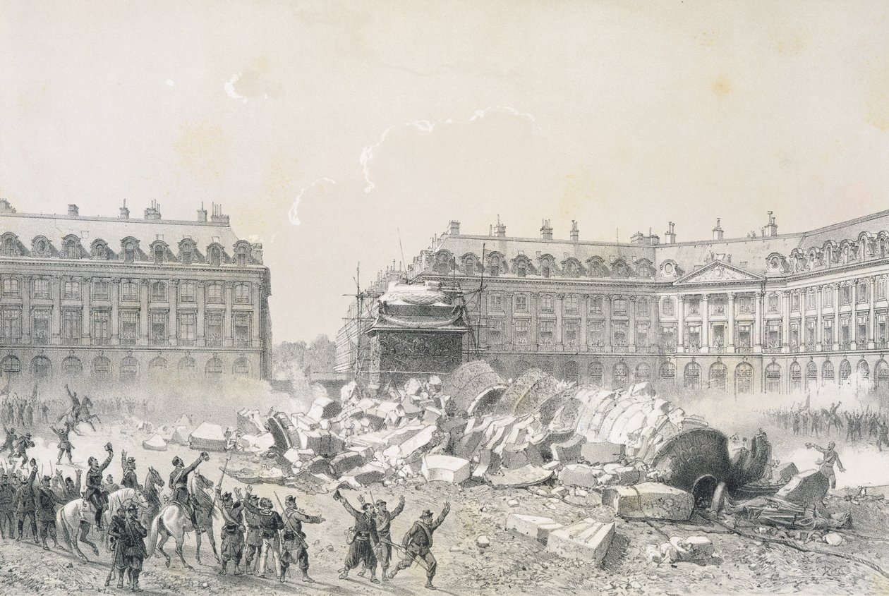 De val van de Vendôme-zuil tijdens de Commune door Louis Remy Sabatier