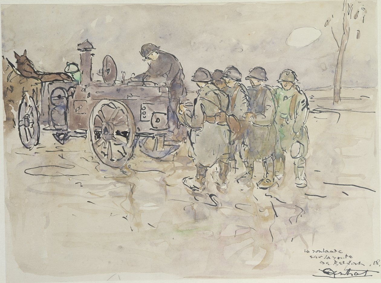 Veldkeuken op de weg naar Belfort, 1918 door Louis Robert Antral