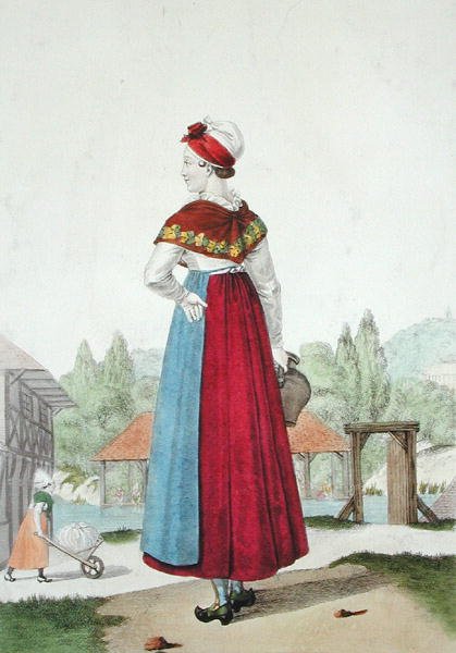 Traditionele klederdracht van Lisieux, gegraveerd door Gatine c.1820 door Louis Marie (after) Lante