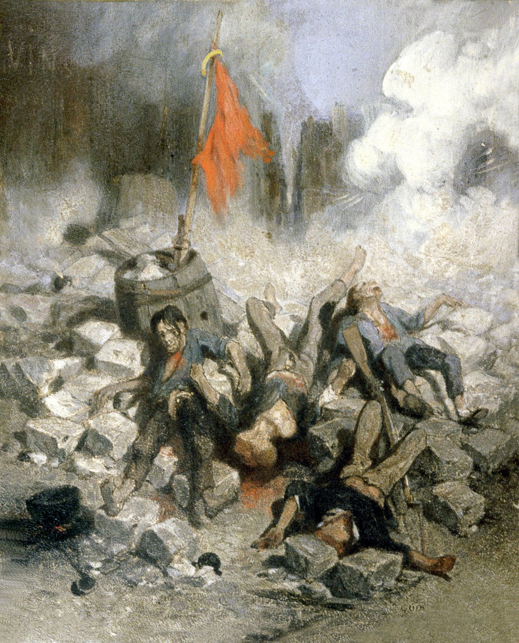 Revolutie van 1848: barricades in Parijs door Louis Adolphe Hervier