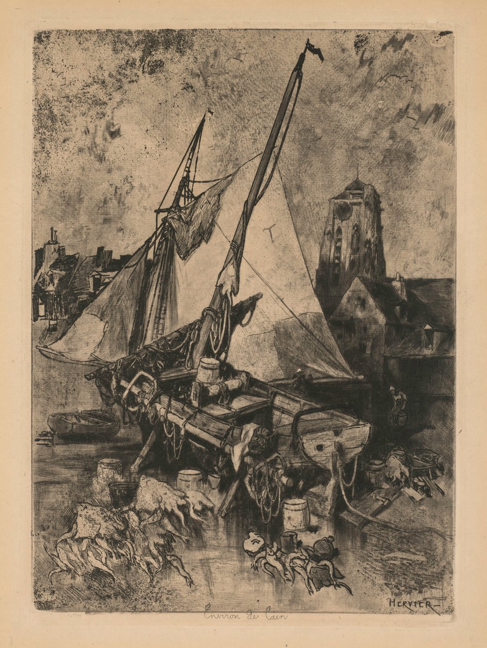 Vissersboten, Normandië Environ de Caen door Louis Adolphe Hervier