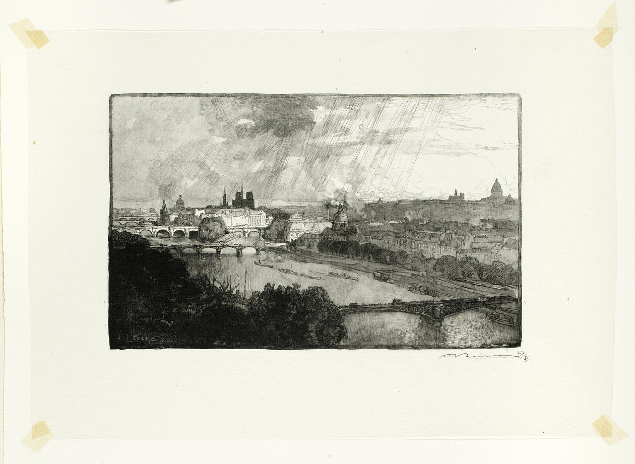 Parijs, gezien vanaf het Pavillon de Flore, plaat elf uit Le Long de la Seine et des Boulevards door Louis Auguste Lepère