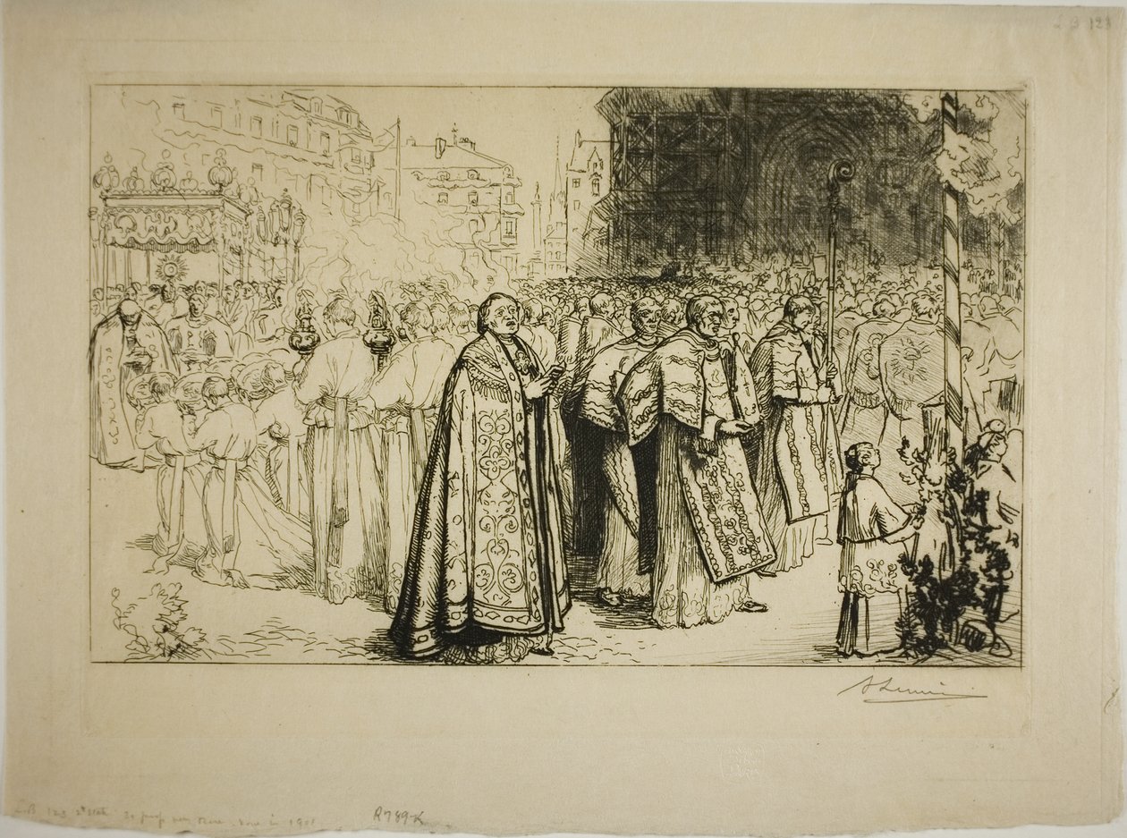 Opnieuw binnenkomen van de processie in de kathedraal van Nantes door Louis Auguste Lepère