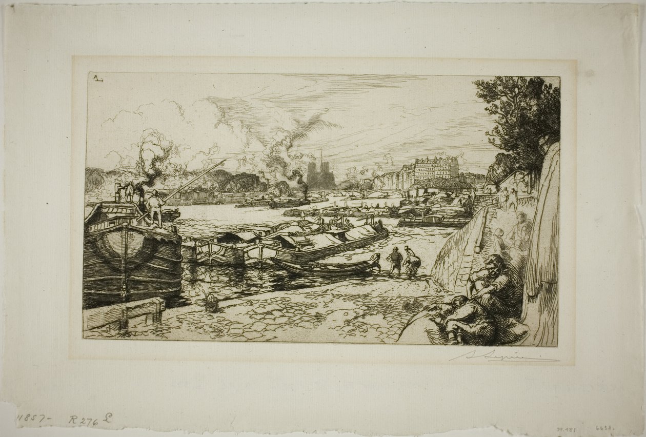 De Seine bij de monding van het Canal Saint-Martin door Louis Auguste Lepère