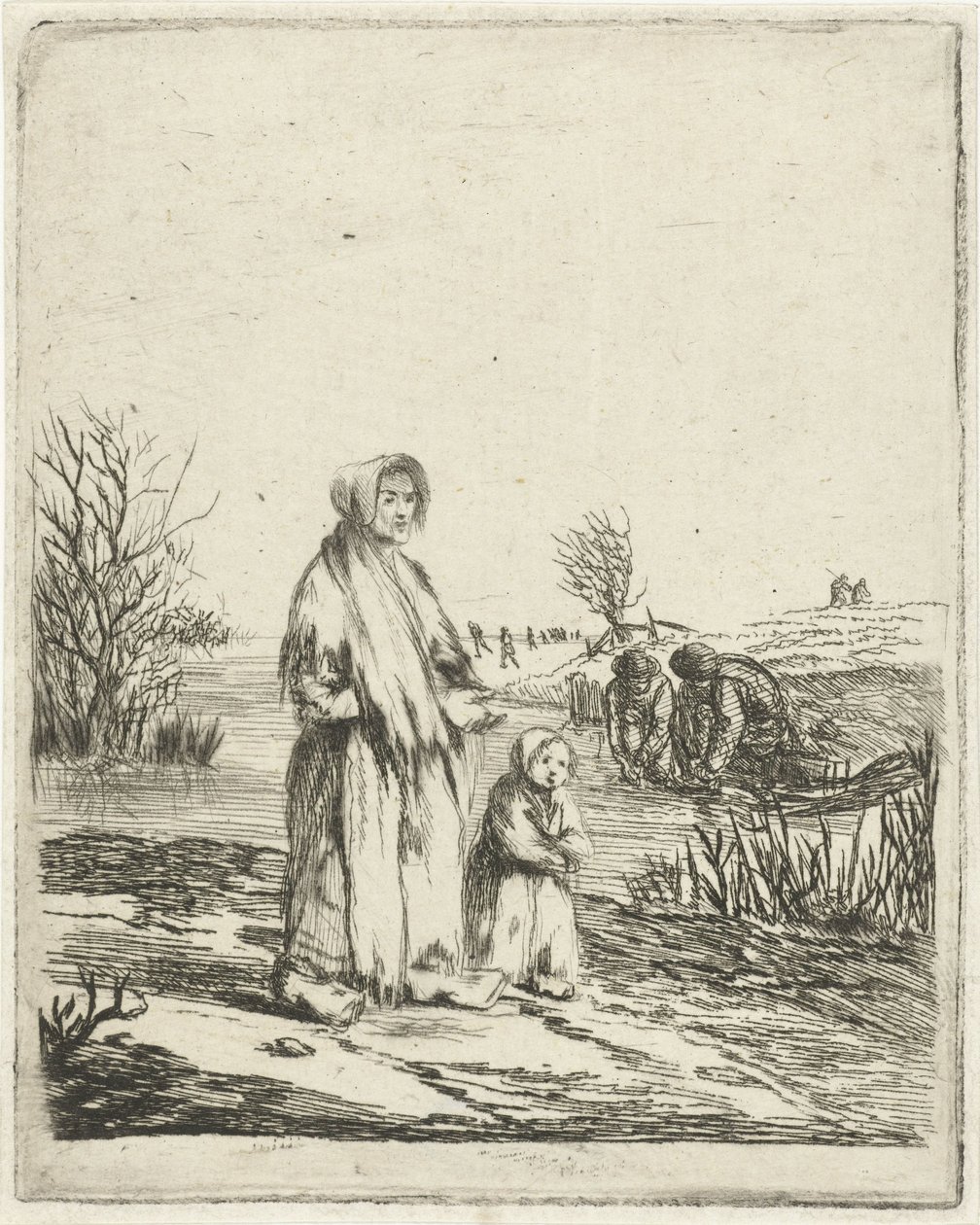 Bedelaarster met kind bij een sloot door Louis Bernard Coclers