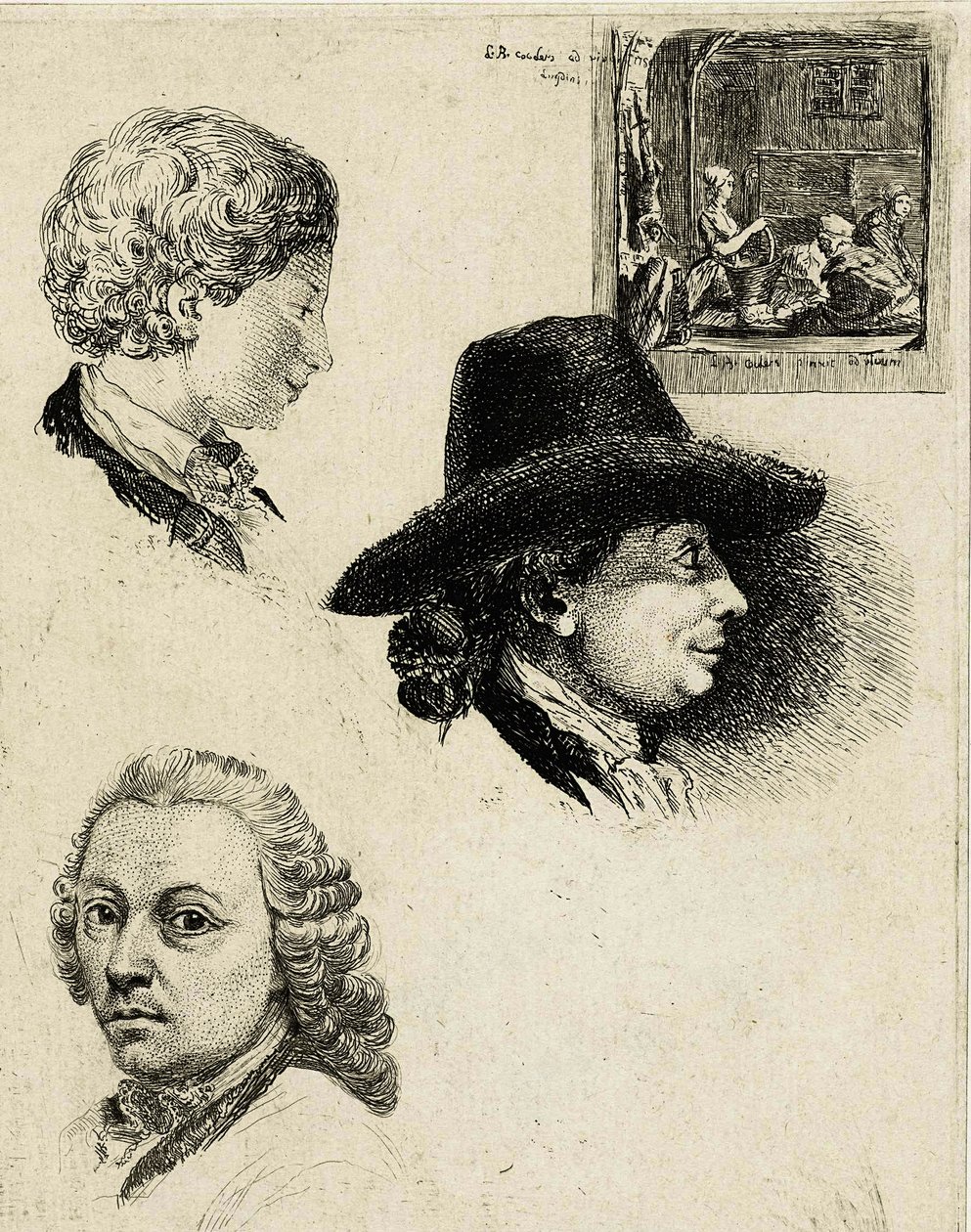 Coclers, L B, Studieblad met portretten van Louis Bernard Coclers en familie (Rijksmuseum) door Louis Bernard Coclers