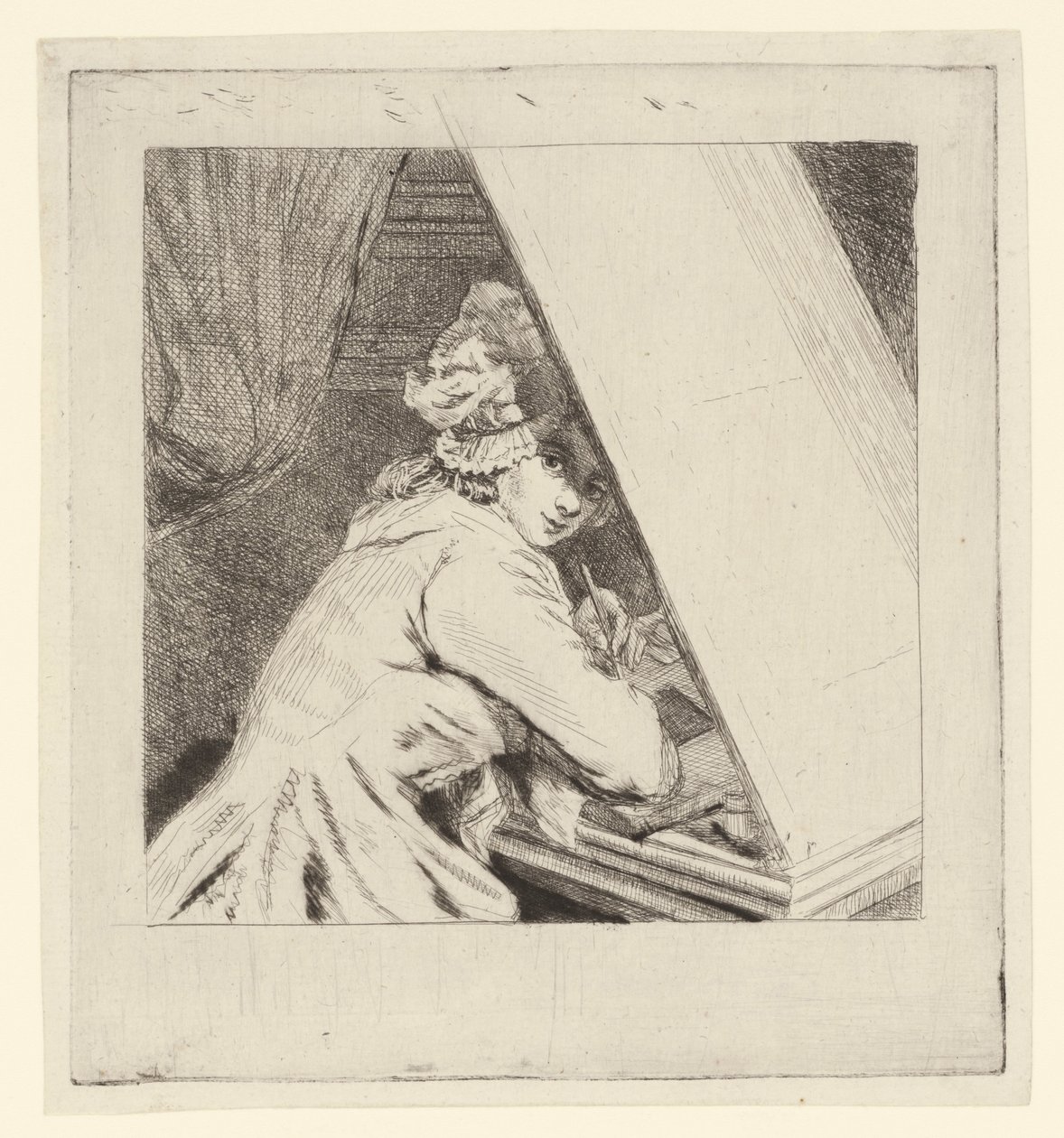 Portret Marie-Lambertine Coclers, bij bladvituur door Louis Bernard Coclers