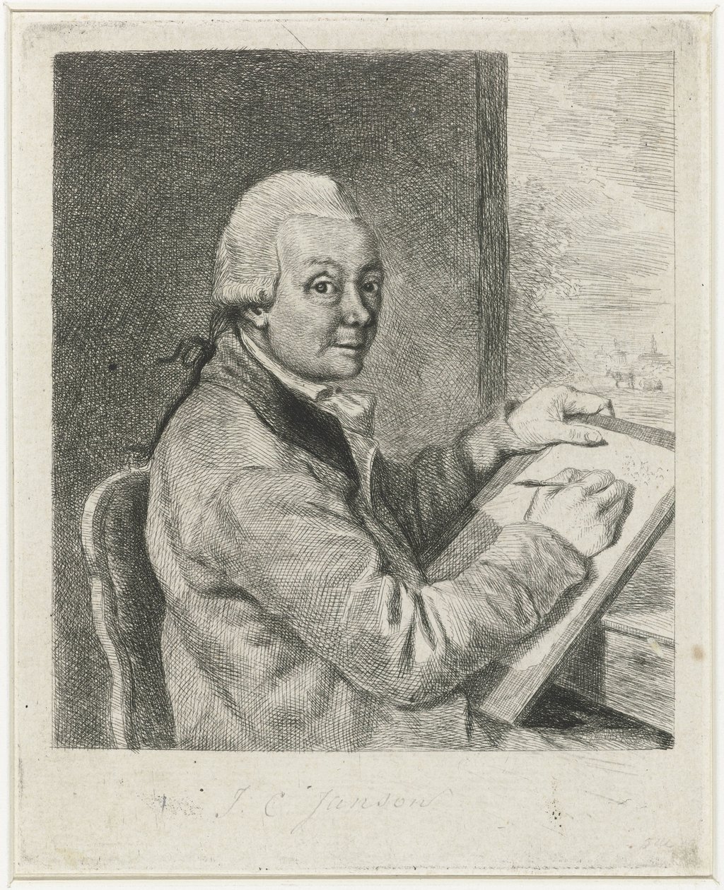 Portret van de kunstenaar Johannes Janson, tekenend door Louis Bernard Coclers