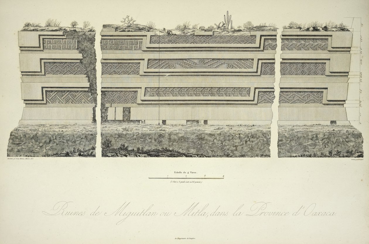 Ruïnes van Miguitlan of Mitla, in de provincie Oaxaca, illustratie uit 