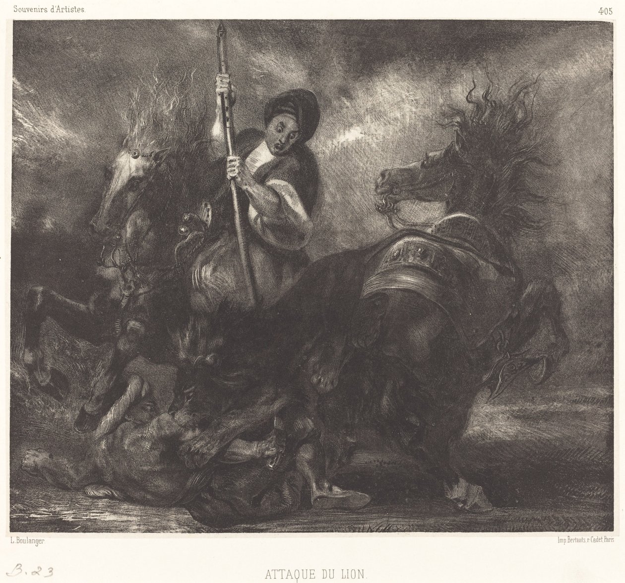 Aanval van de leeuw door Louis Candide Boulanger