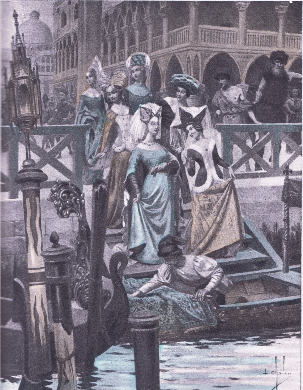Groene ganzen, illustratie uit Decameron van Boccaccio gepubliceerd door Navarre Society 1930