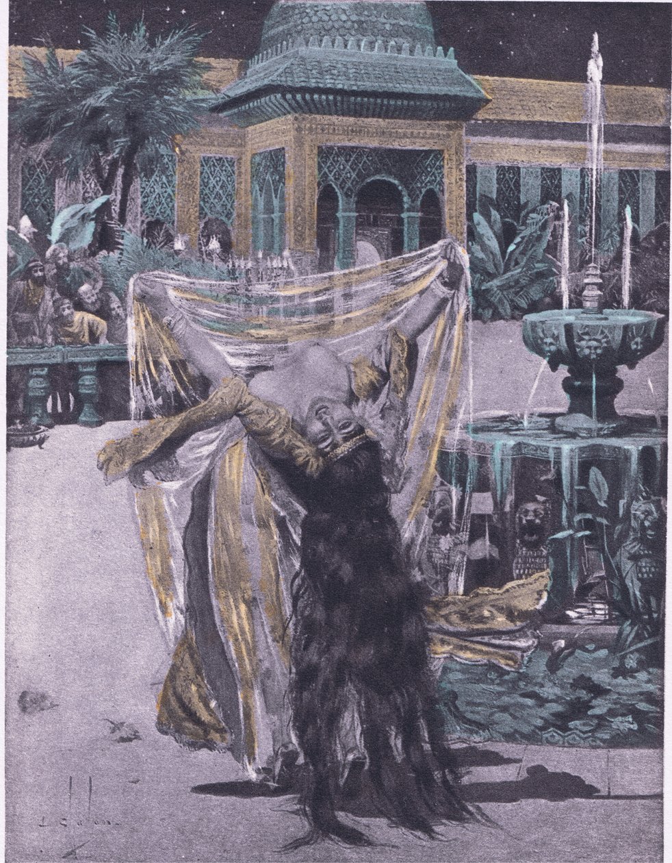 De dochter van de Sultan van Babylon danst, illustratie uit Decameron van Boccaccio gepubliceerd door Navarre Society 1930
