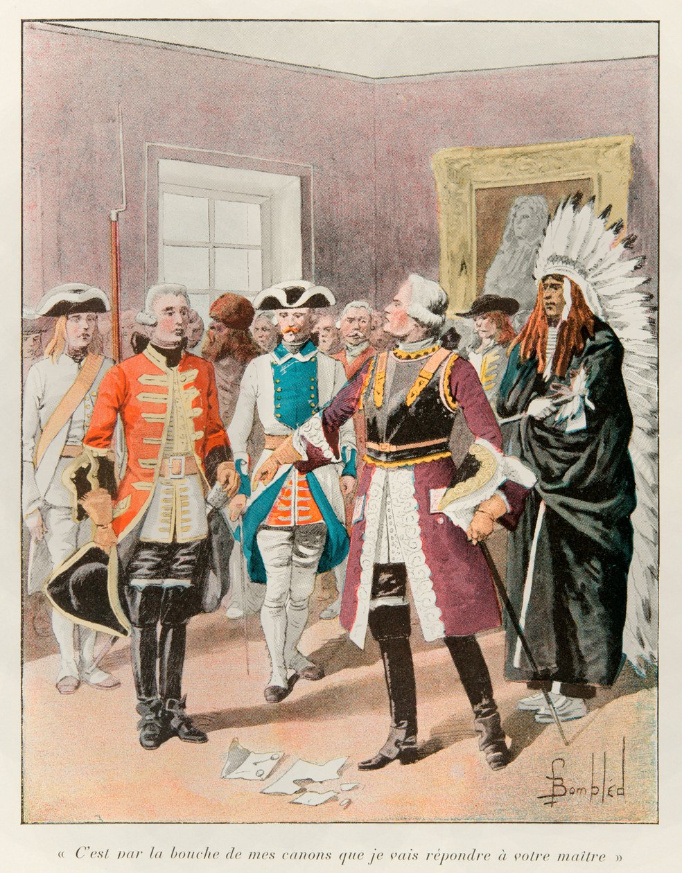 Bombled Louis (1862 - 1927); Louis de Frontenac (1622-1698) ontvangt de Engelse gezant die hem oproept de stad Quebec zonder slag of stoot over te geven in 1690 en antwoordt hem: 