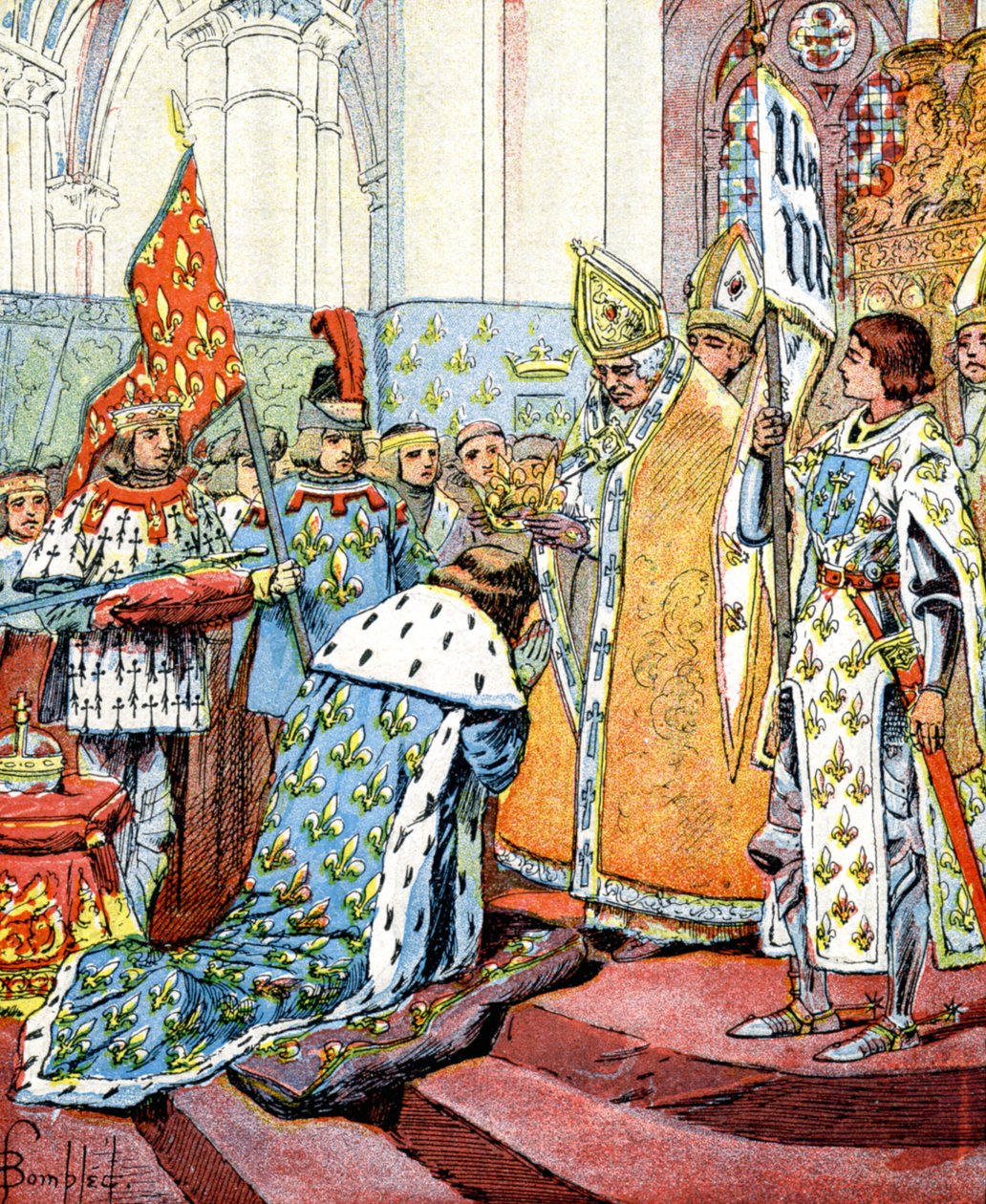 Kroning van de Franse koning Karel VII in aanwezigheid van Jeanne d