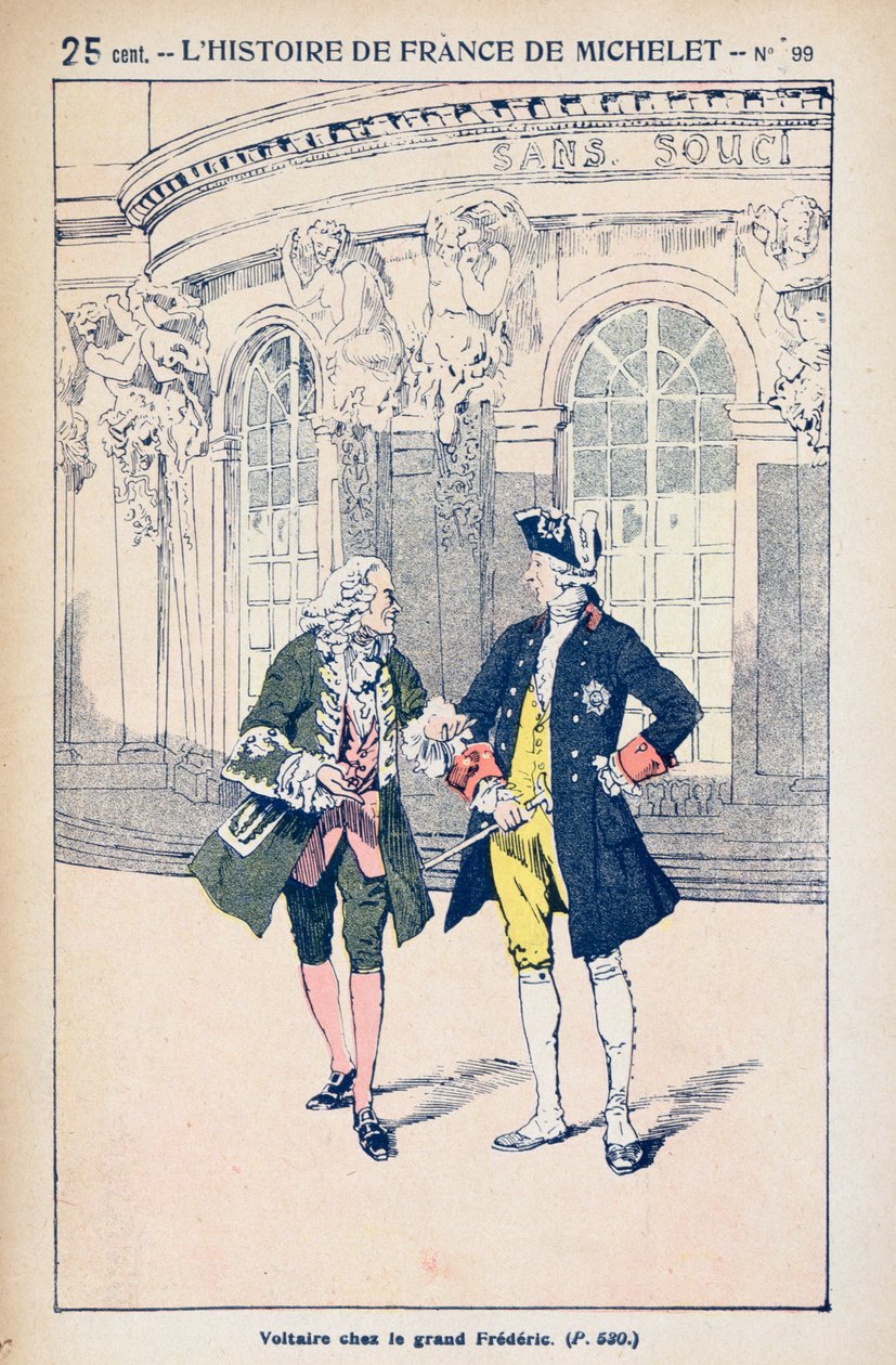 Francois Voltaire (1694-1778) met Koning Frederik II van Pruisen (1712-86) in Sanssouci bij Potsdam, uit 