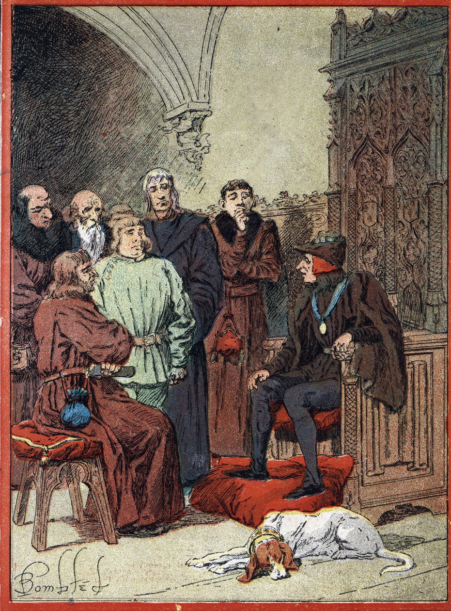 Koning Lodewijk XII van Frankrijk (1462-1515) ontvangt de bourgeois van Parijs in de parloir aux bourgeois, het eerste stadhuis van Parijs op 26/11/1514 door Louis Charles Bombled