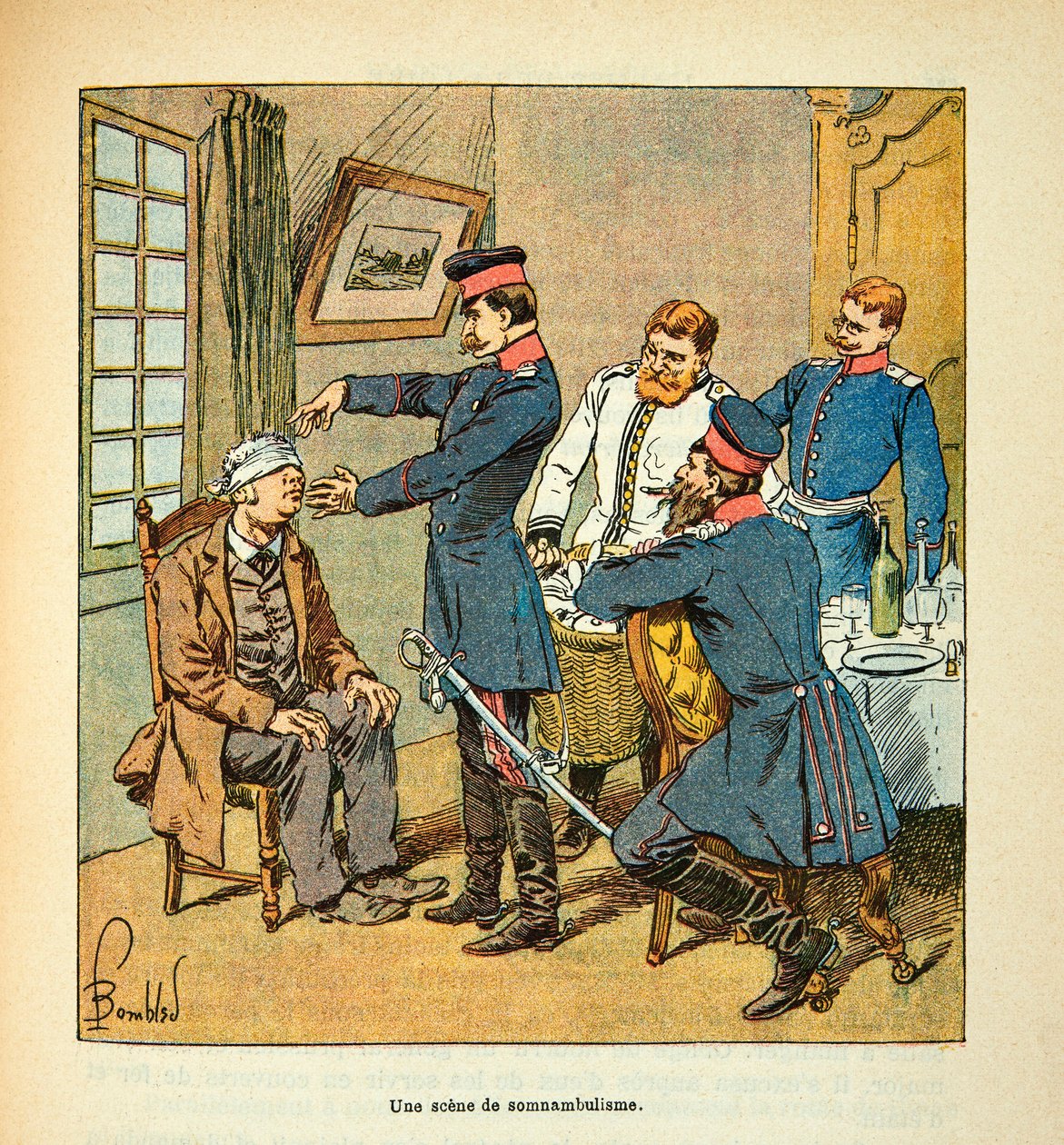 Het leger van de Loire door Eugene Sergent, alias Grenest, geïllustreerd door Louis Bombled (1862-1927) (Frans-Duitse Oorlog; campagne van 1870-1871): Een scène van slaapwandelen, Privécollectie door Louis Charles Bombled