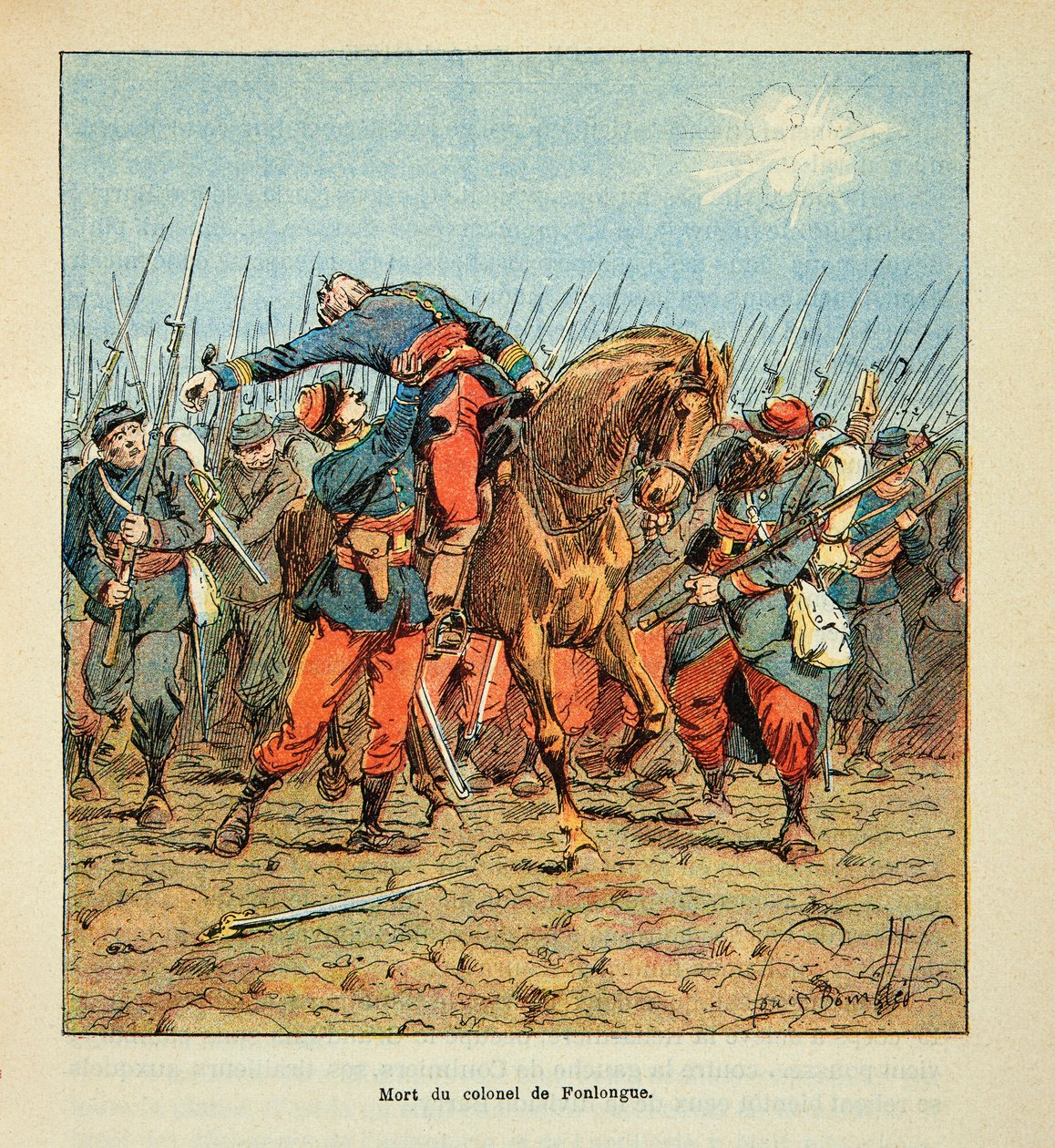 De Slag bij Coulmiers op 9 november 1870, de dood van kolonel Couderc de Fonlongue door Louis Charles Bombled