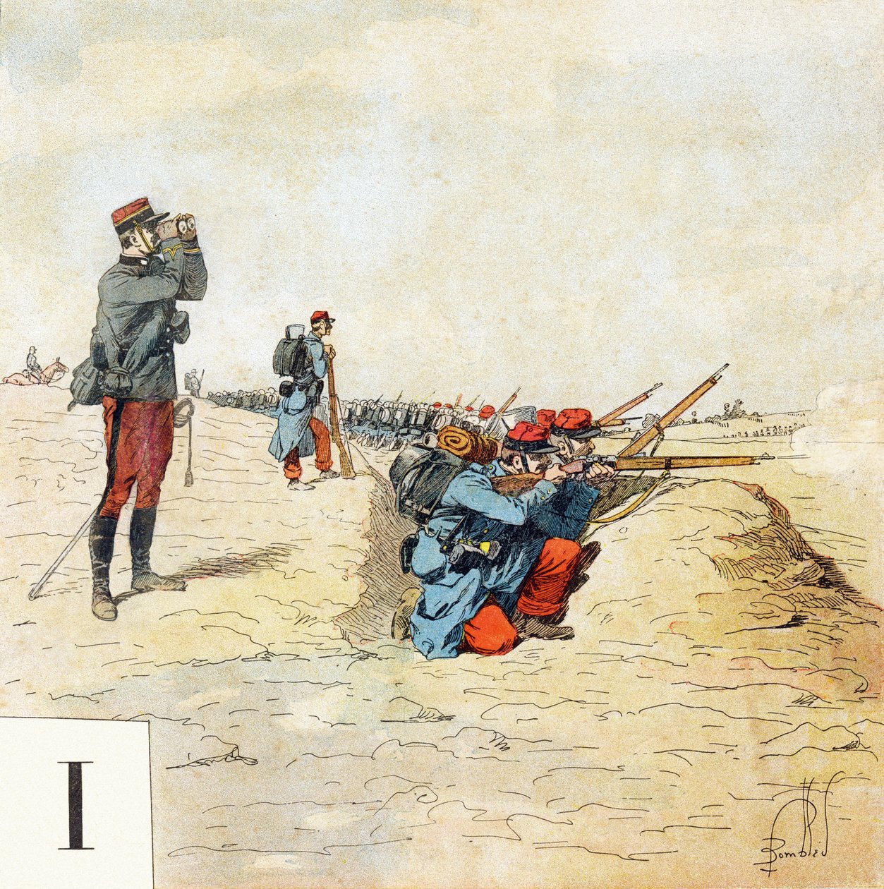Letter I: Infanterie, "Je serai soldat" (Ik zal soldaat worden) - Militair alfabet door Louis Charles Bombled