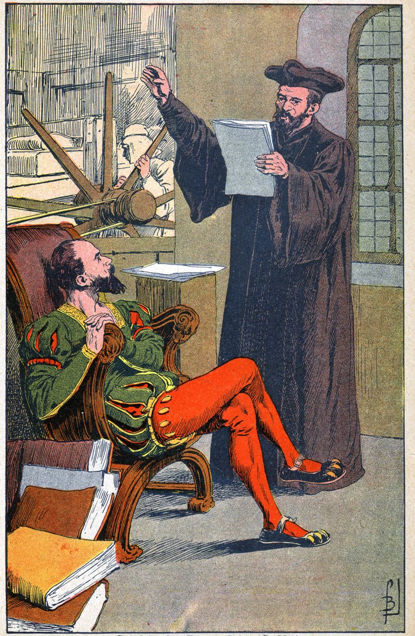 Rabelais in de drukkerij van Etienne Dolet door Louis Charles Bombled