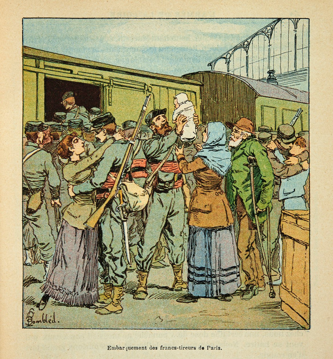 Inscheping van het bataljon van de Francs-Shoirers van Parijs naar Chateaudun in oktober 1870 door Louis Charles Bombled