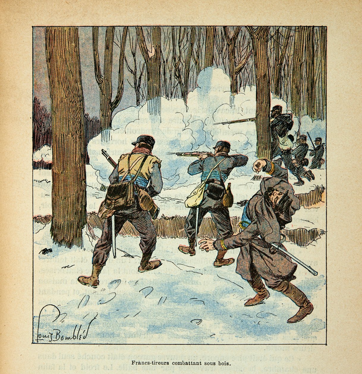Het leger van de Loire door Eugene Sergent, geïllustreerd door Louis Bombled: Franse scherpschutters in het bos door Louis Charles Bombled