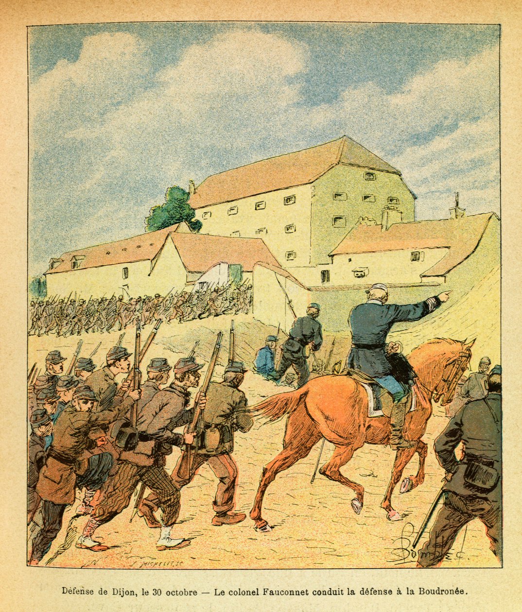 Het Oostelijke Leger van Eugene Sergeant, bekend als Grenest, geïllustreerd door Louis Bombled (1862-1927) (Frans-Duitse Oorlog; campagne van 1870-1871): Verdediging van de stad Dijon op 30 oktober door Louis Charles Bombled