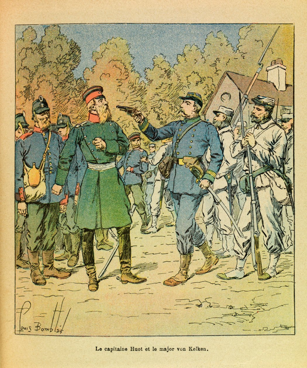 De Oostelijke Armee van Eugene Sergeant, bekend als Grenest, geïllustreerd door Louis Bombled: In Franche Comté, de kapitein van de Huot Freiciners vangt majoor Von Kelken tijdens Raze