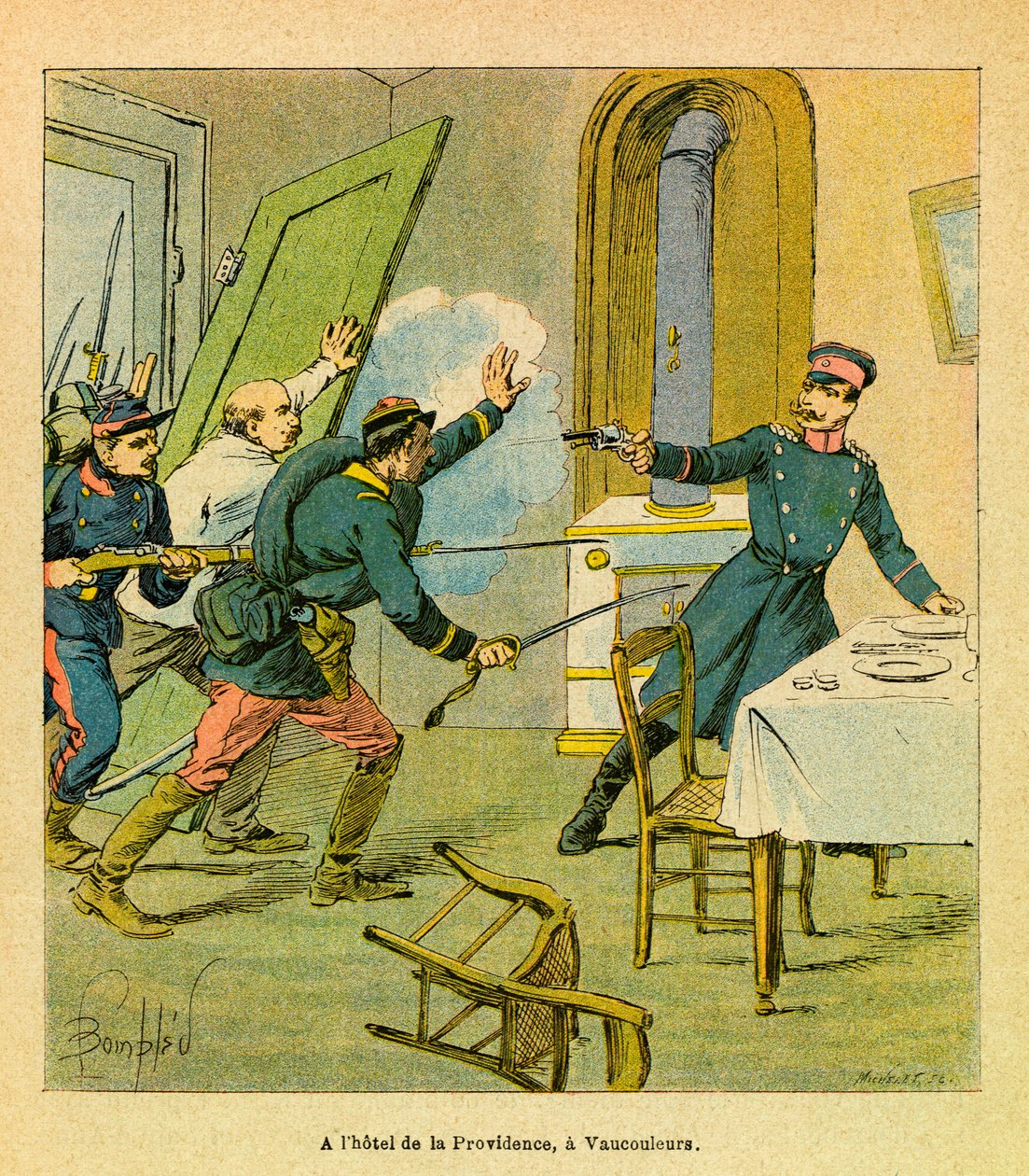 Een Pruisische officier gevangen genomen door Franse motieven in Vaucouleurs door Louis Charles Bombled