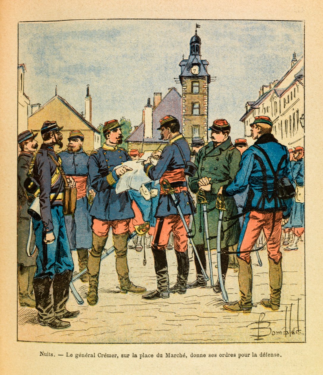 Het Oostelijke Leger van Eugene Sergeant, bekend als Grenest, geïllustreerd door Louis Bombled (1862-1927) (Frans-Duitse Oorlog; campagne van 1870-1871): Slag bij Nuits Saint Georges; Generaal Cremer op het Marcheplein geeft zijn bevelen voor de verdedigin door Louis Charles Bombled