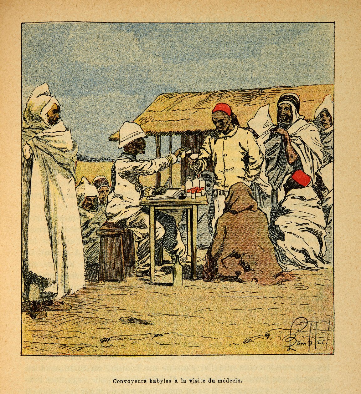 De oorlog in Madagaskar - Anekdotische geschiedenis van de Franse expedities van 1885-1895 door Henri Galli, geïllustreerd door Louis Bombled: Kabiele konvooien, bezoek van een militaire arts door Louis Charles Bombled