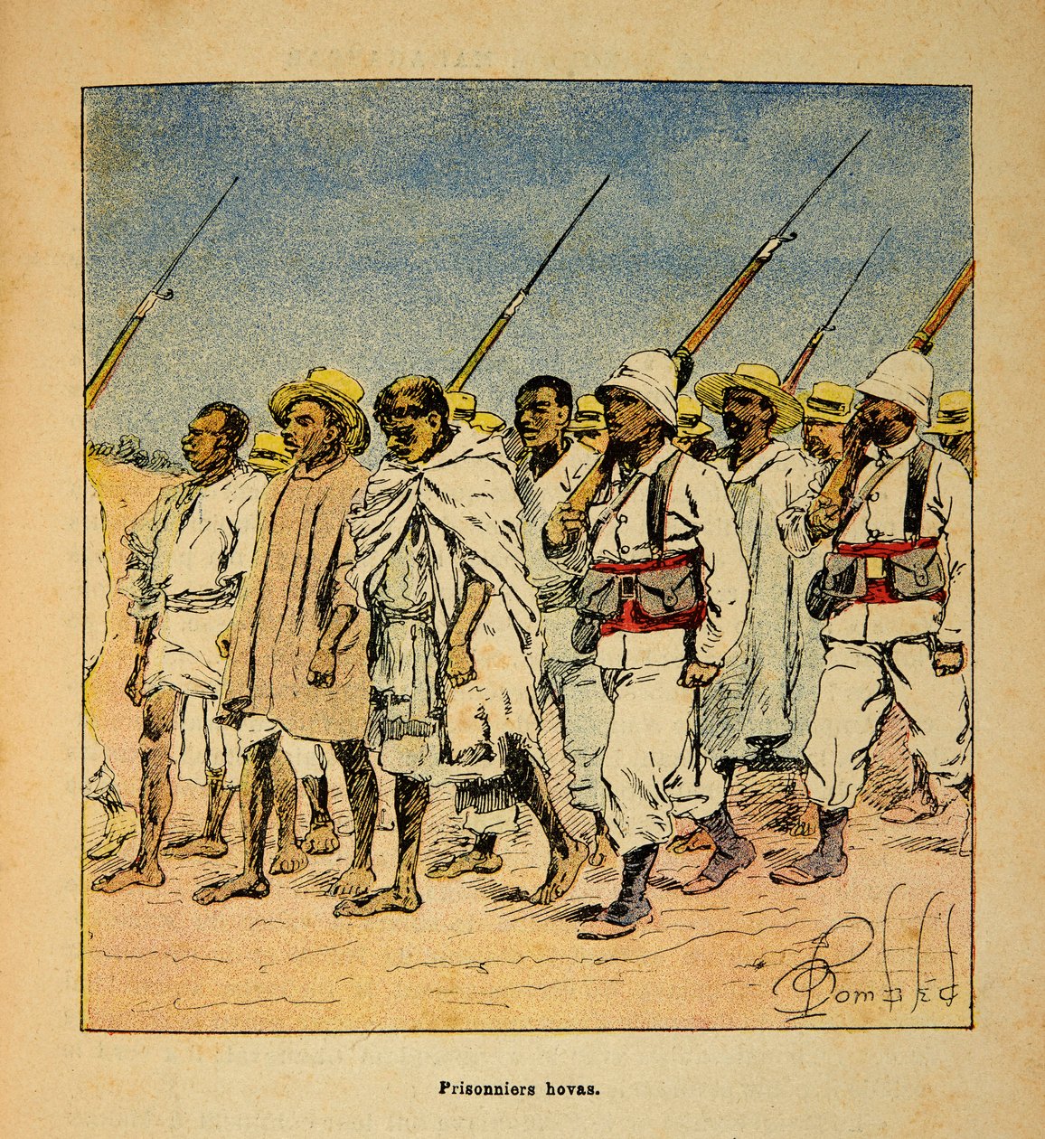 De oorlog in Madagaskar - Anekdotische geschiedenis van de Franse expedities van 1885-1895 door Henri Galli, geïllustreerd door Louis Bombled: Hovas gevangenen in 1895 door Louis Charles Bombled