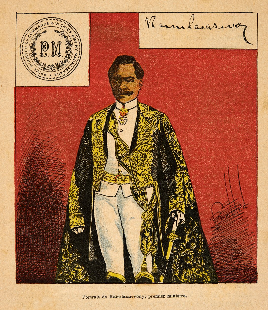 De oorlog in Madagaskar - Anekdotische geschiedenis van de Franse expedities van 1885-1895 door Henri Galli, geïllustreerd door Louis Bombled: Portret van premier Rainilaiarivony door Louis Charles Bombled