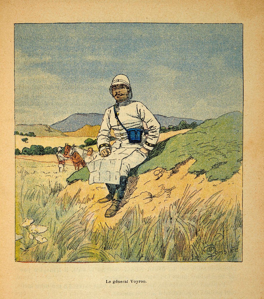 De oorlog in Madagaskar-Anekdotische geschiedenis van de Franse expedities van 1885-1895 door Henri Galli, geïllustreerd door Louis Bombled: Portret van generaal Voyron door Louis Charles Bombled