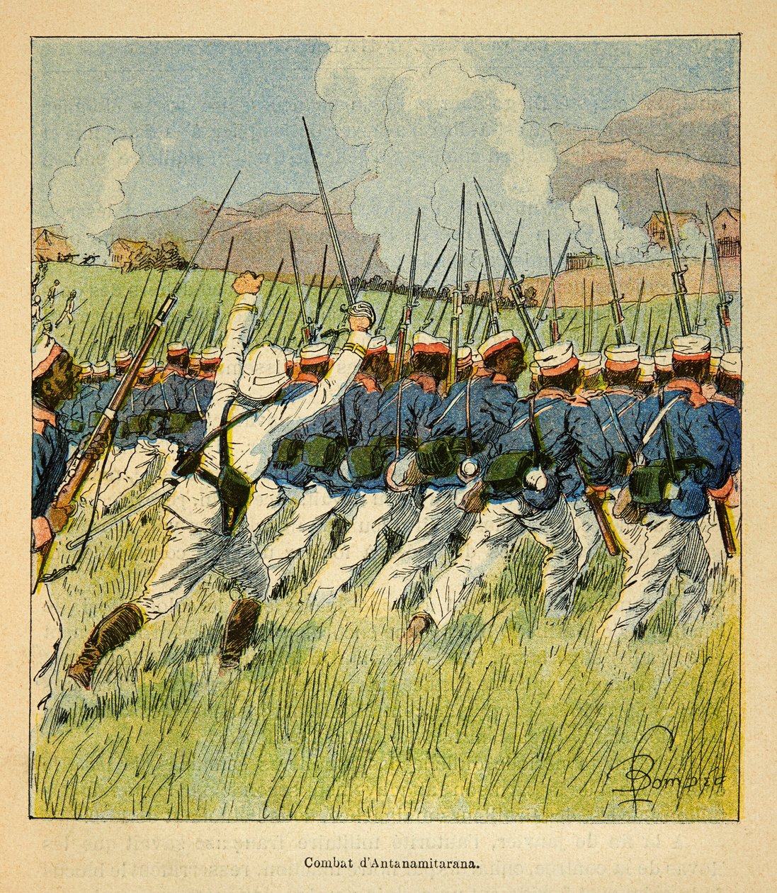 De oorlog in Madagaskar - Anecdotische geschiedenis van de Franse expedities van 1885-1895 door Henri Galli, geïllustreerd door Louis Bombled: Franse troepen tijdens de Antanamitarana-gevechten in 1895 door Louis Charles Bombled