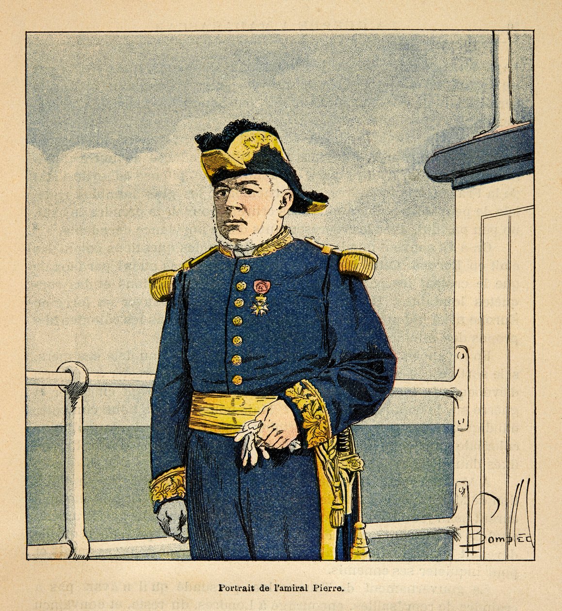 De oorlog in Madagaskar - Anecdotische geschiedenis van de Franse expedities van 1885-1895 door Henri Galli, geïllustreerd door Louis Bombled: Portret van admiraal Pierre (1827-1883) door Louis Charles Bombled
