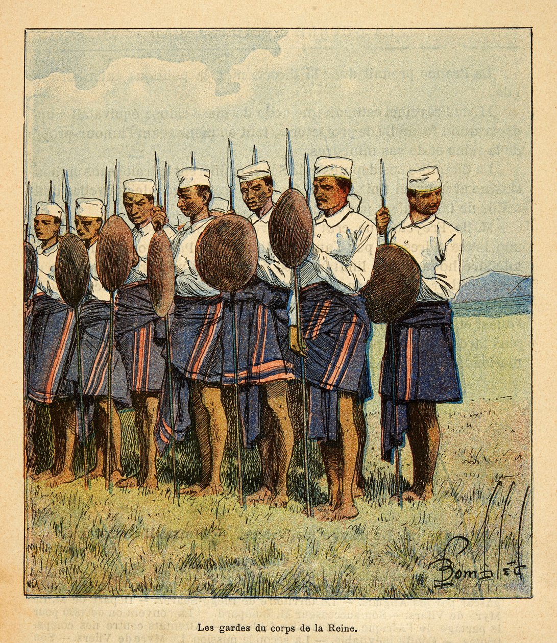 De oorlog in Madagaskar-Anekdotische geschiedenis van de Franse expedities van 1885-1895 door Henri Galli dit Galllichet (1854-1922), geïllustreerd door Louis Bombled (1862-1927): Wachten van koningin Ranavalona, Privécollectie door Louis Charles Bombled