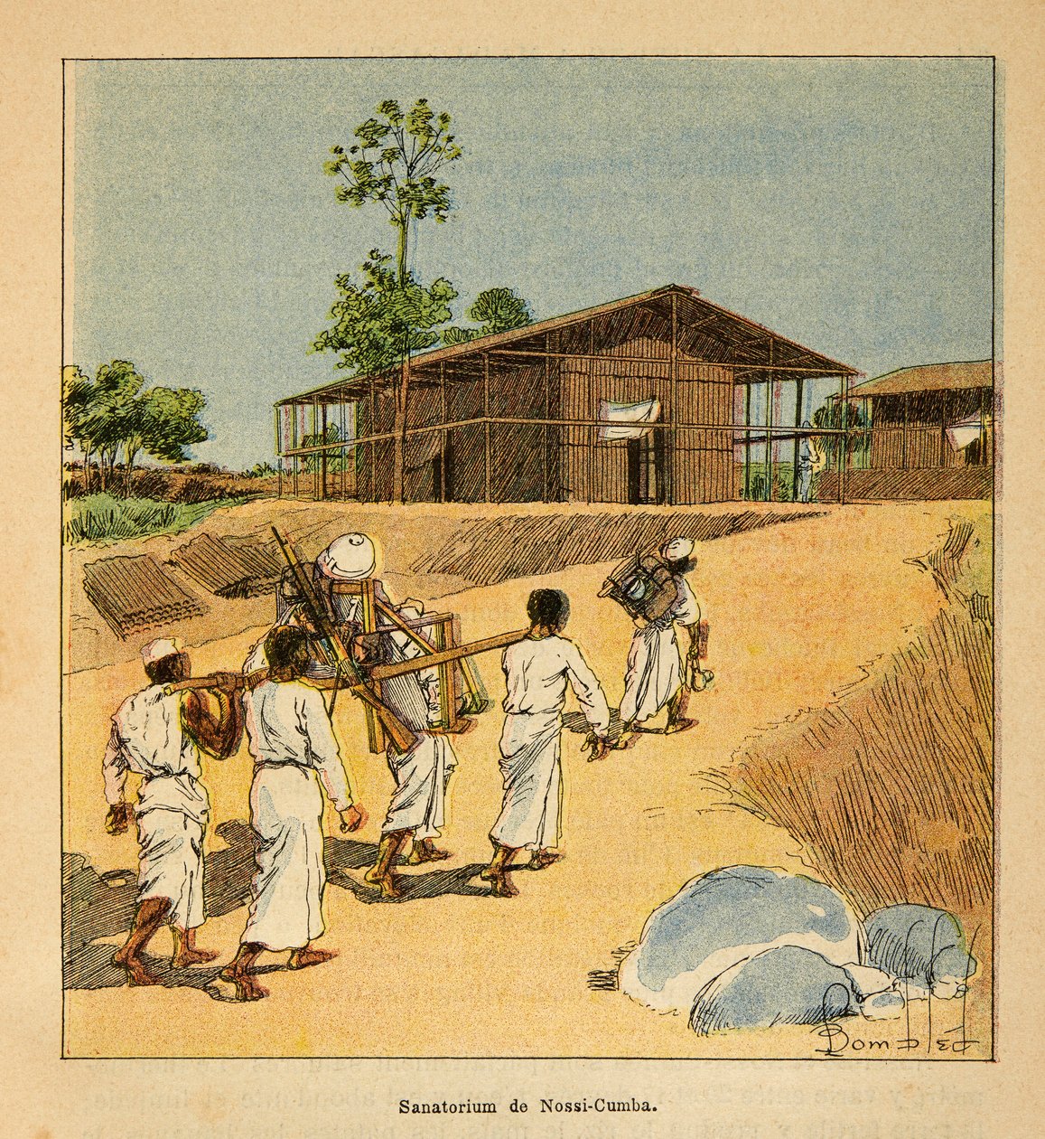 De Oorlog in Madagaskar-Anekdotische Geschiedenis van de Franse Expedities van 1885-1895 door Henri Galli, geïllustreerd door Louis Bombled: Een sanatorium in Nossi-Cumba in de 19e eeuw, gedeeltelijke collectie door Louis Charles Bombled