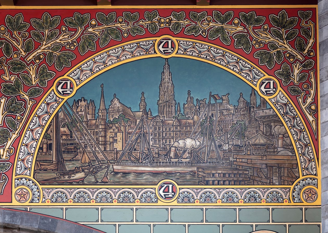 Stationsgebouw (Sint-Pietersstation). Interieur. 1912. De inkomhal. door Louis Cloquet