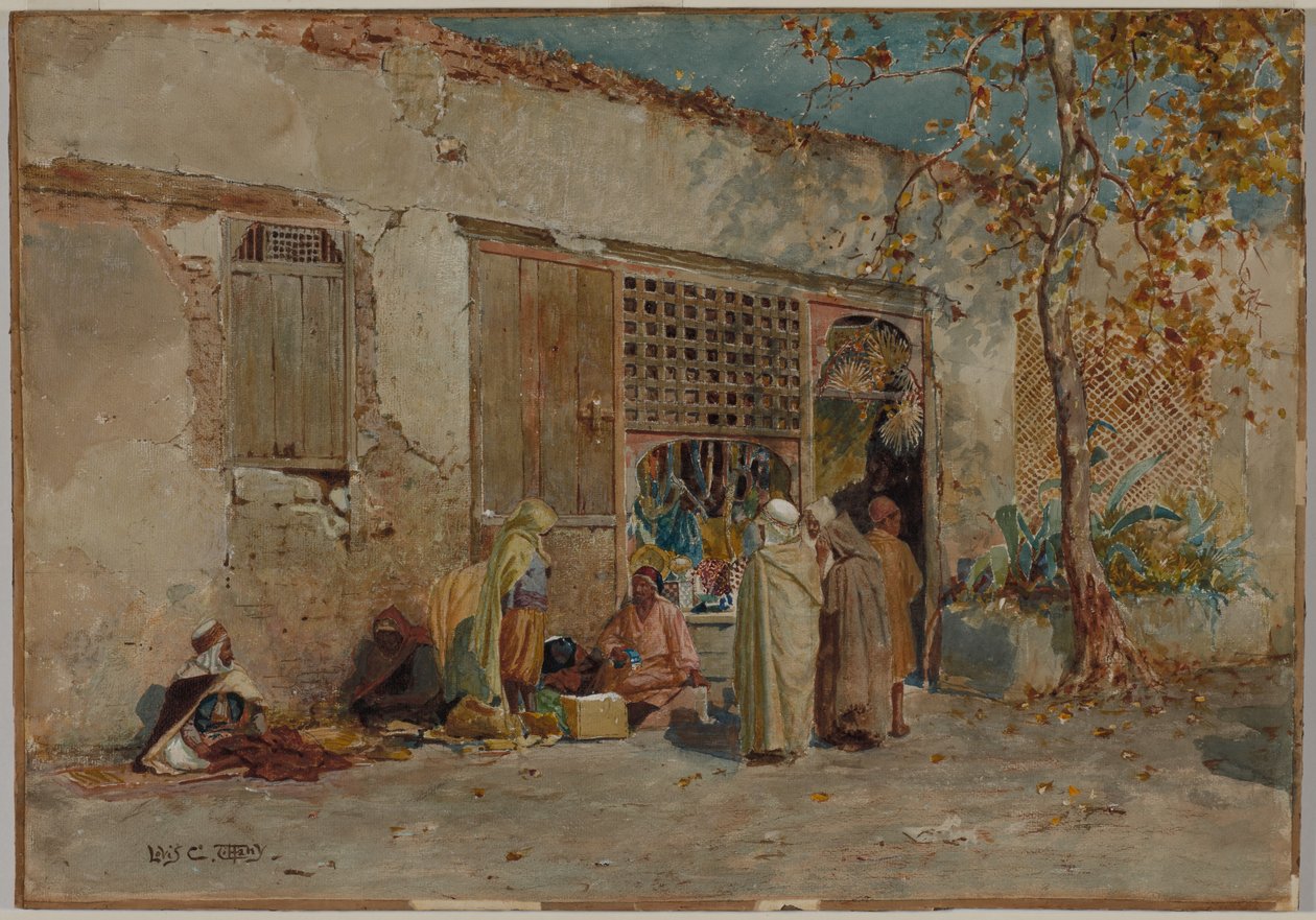 Marokkaanse scène, ca. 1871 (aquarel met gouache en grafiet op velijnpapier, gemonteerd op karton) door Louis Comfort Tiffany