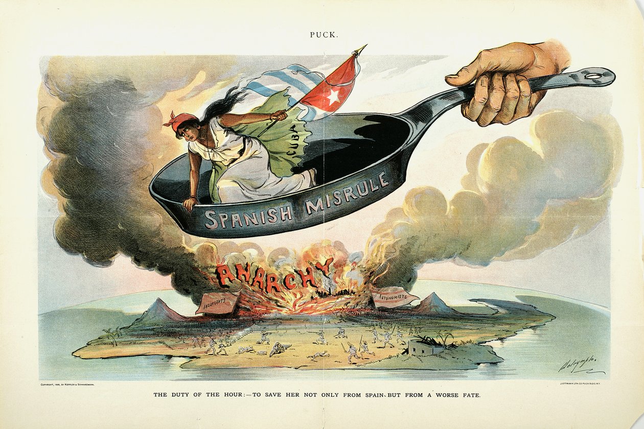 De plicht van het uur: - Om haar [Cuba] niet alleen van Spanje te redden - maar van een erger lot, 1898 door Louis Dalrymple