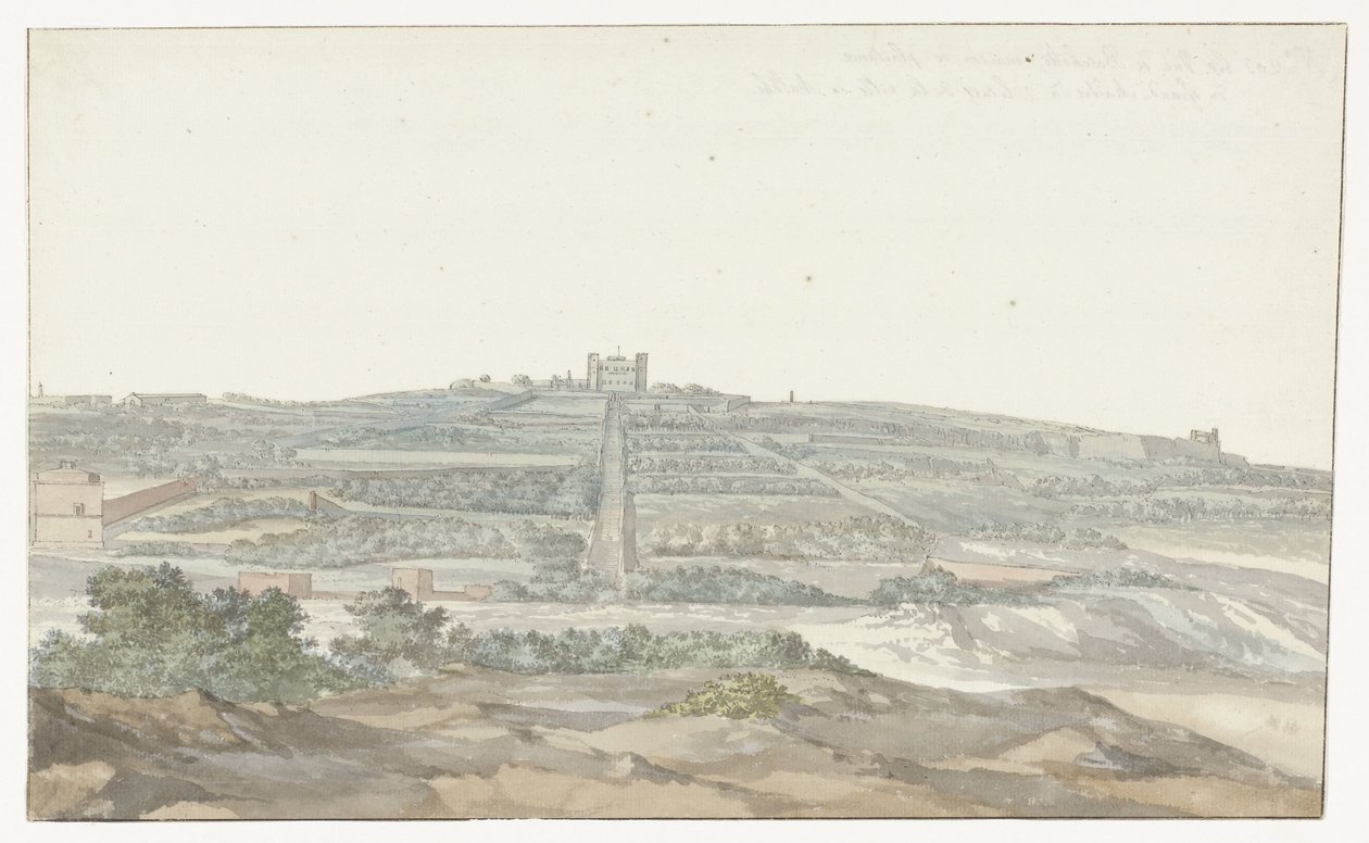 Gezicht op Vedala paleis van de grootmeester, gelegen in het Boschetto op Malta door Louis Ducros