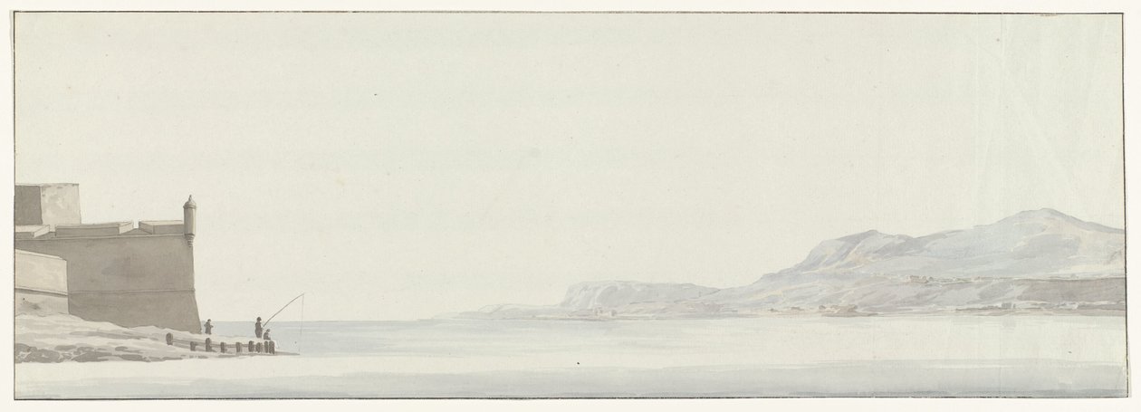 Gezicht op de kust van Calabrië vanaf het uiterste punt van de vesting Messina (Voyage en Italie, en Sicile et à Malte - 1778) door Louis Ducros