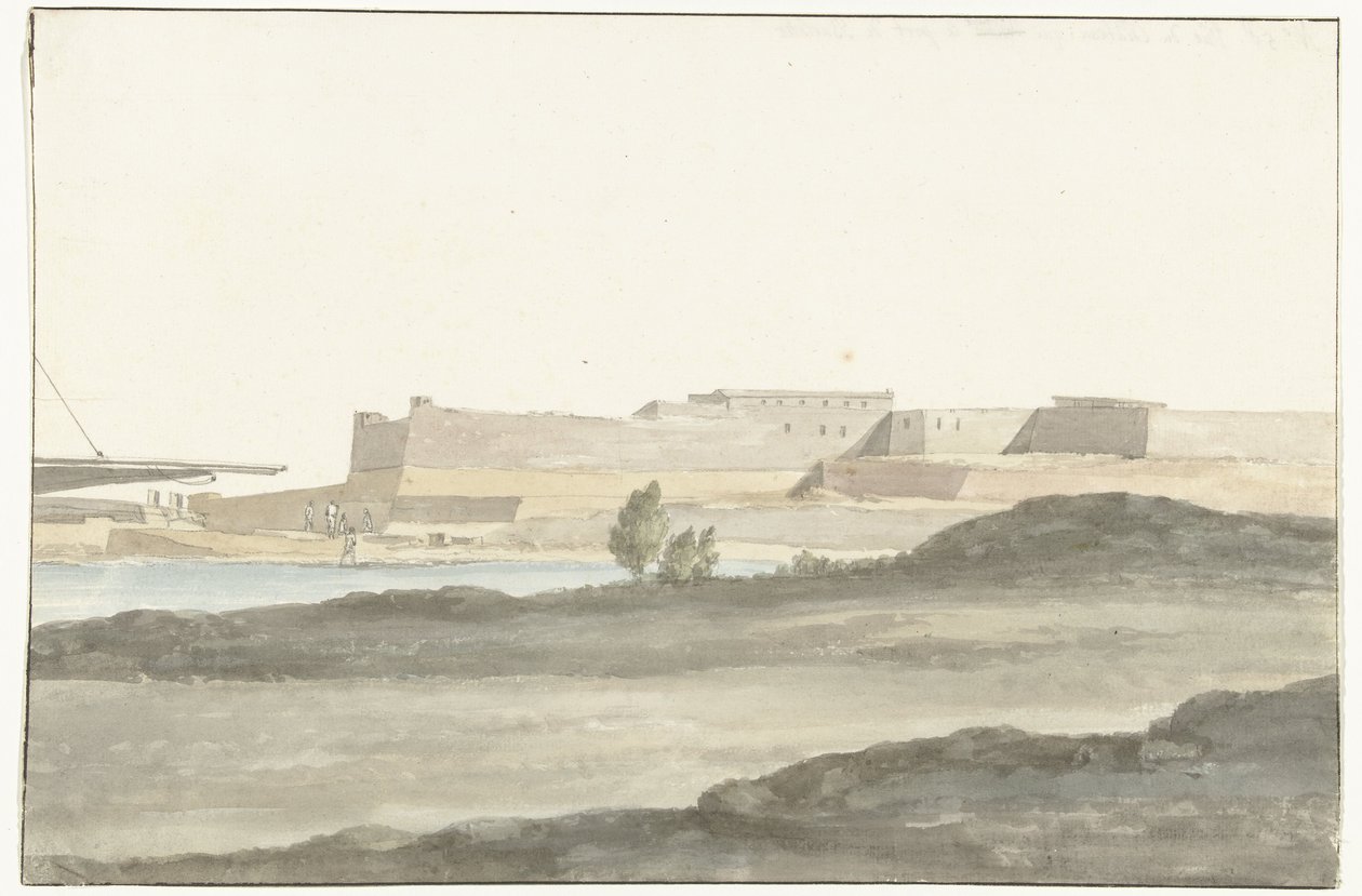 Gezicht op het kasteel in de haven van Barletta door Louis Ducros