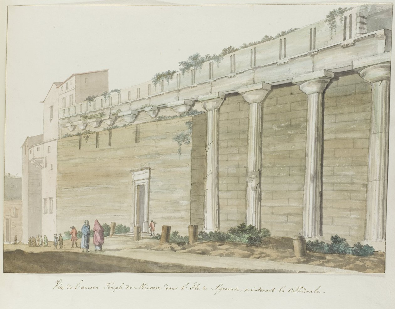 Gezicht op oude Minerva tempel op eiland Syracuse (Voyage en Italie, en Sicile et à Malte - 1778) door Louis Ducros
