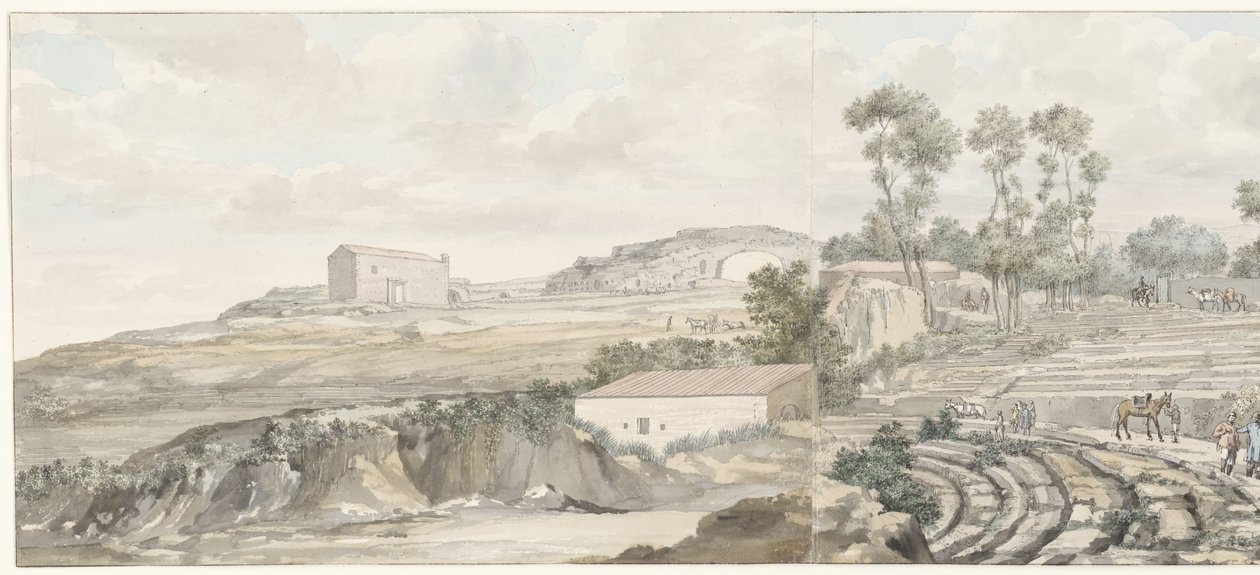 Interieur met trappen van theater in Syracuse (Voyage en Italie, en Sicile et à Malte - 1778) door Louis Ducros