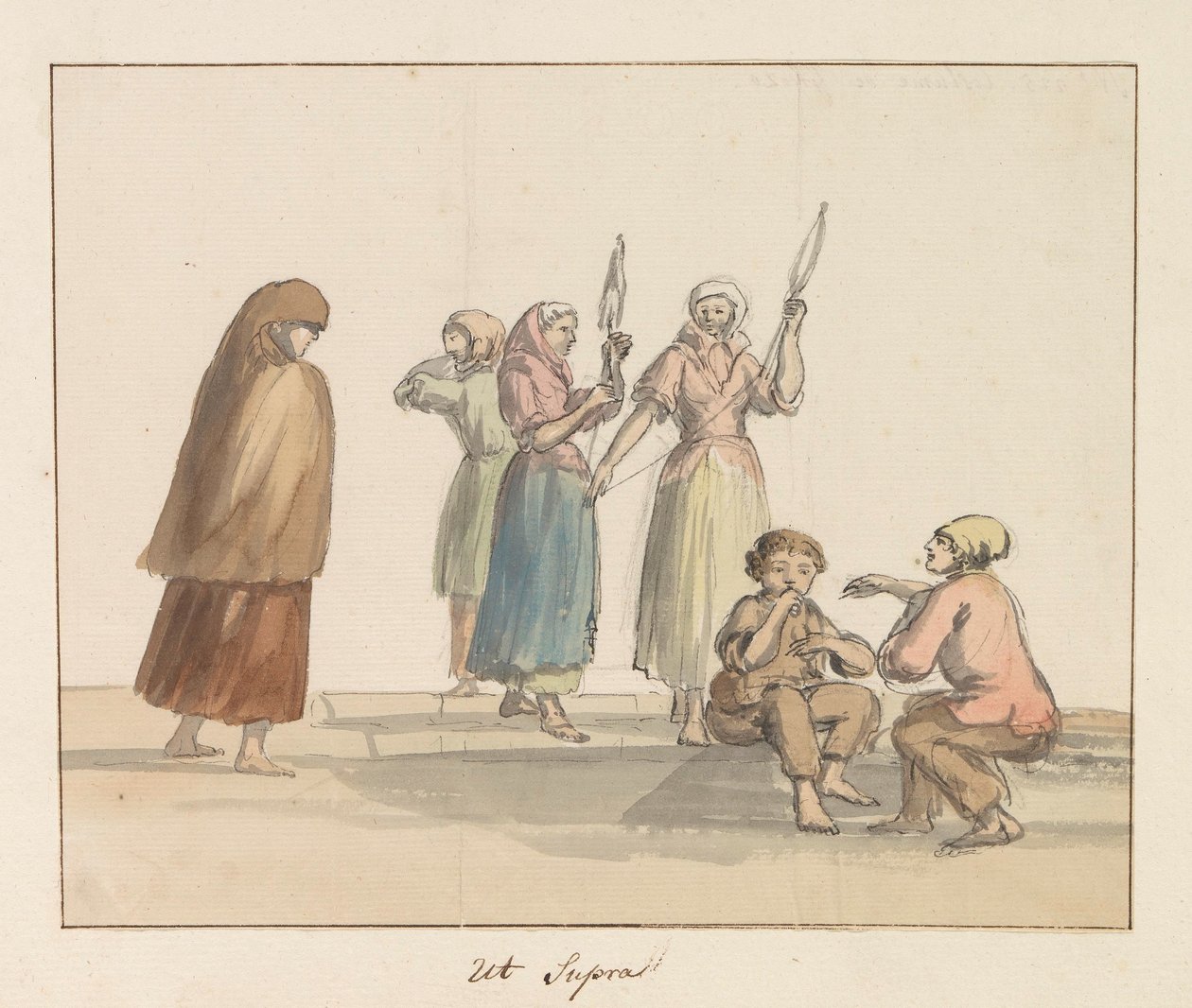 Klederdrachten van eiland Gozo door Louis Ducros